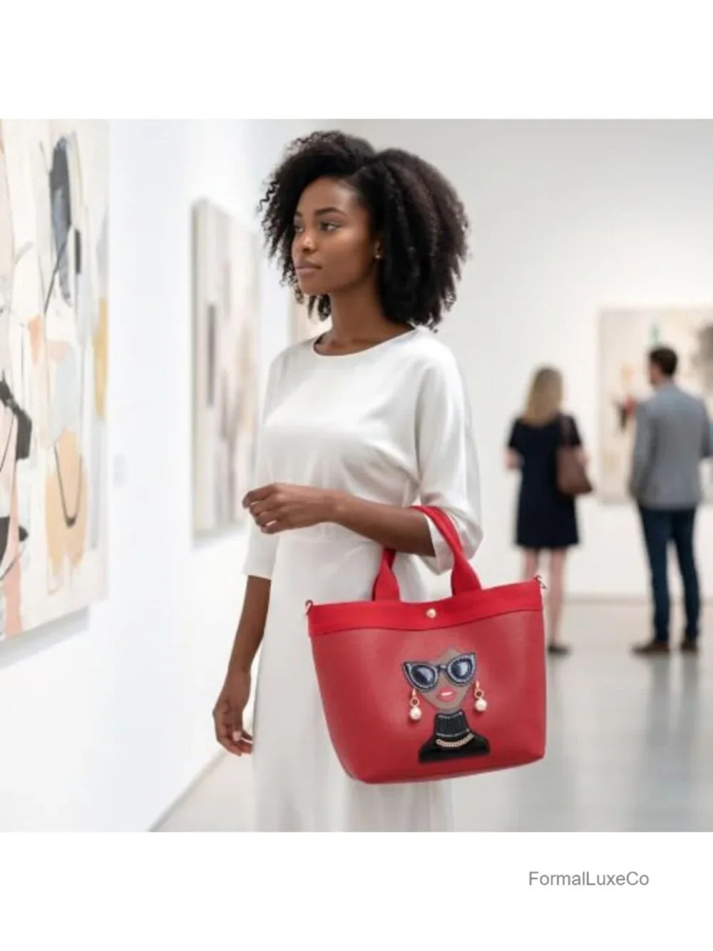 Funky 3D Lady Face Vegan Leather Satchel Bag Shoulder Purse Tote